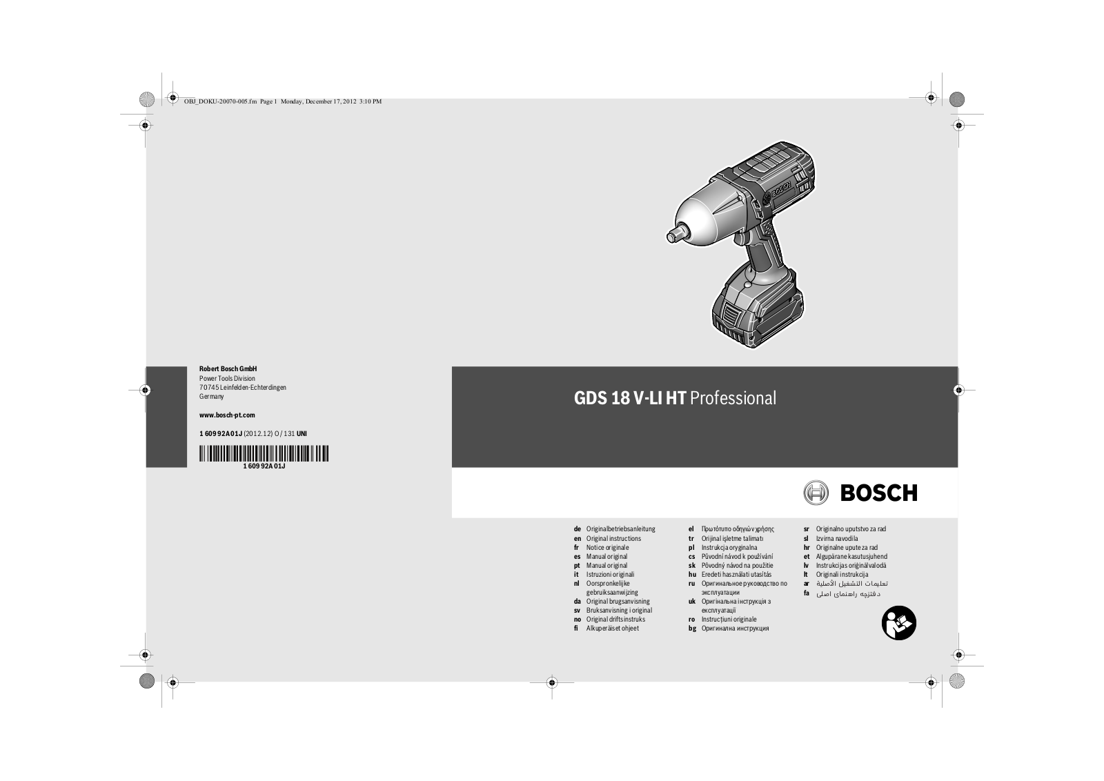 Bosch GDS 18 V-LI HT Professional User manual