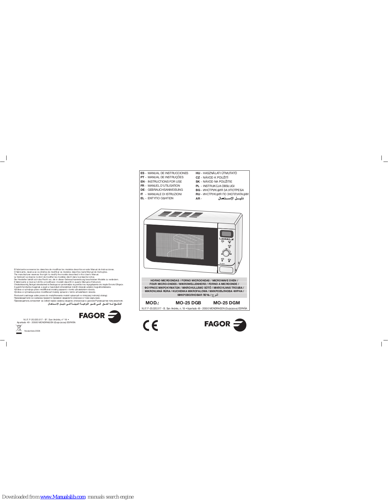 Fagor MO-25 DGM Instructions For Use Manual