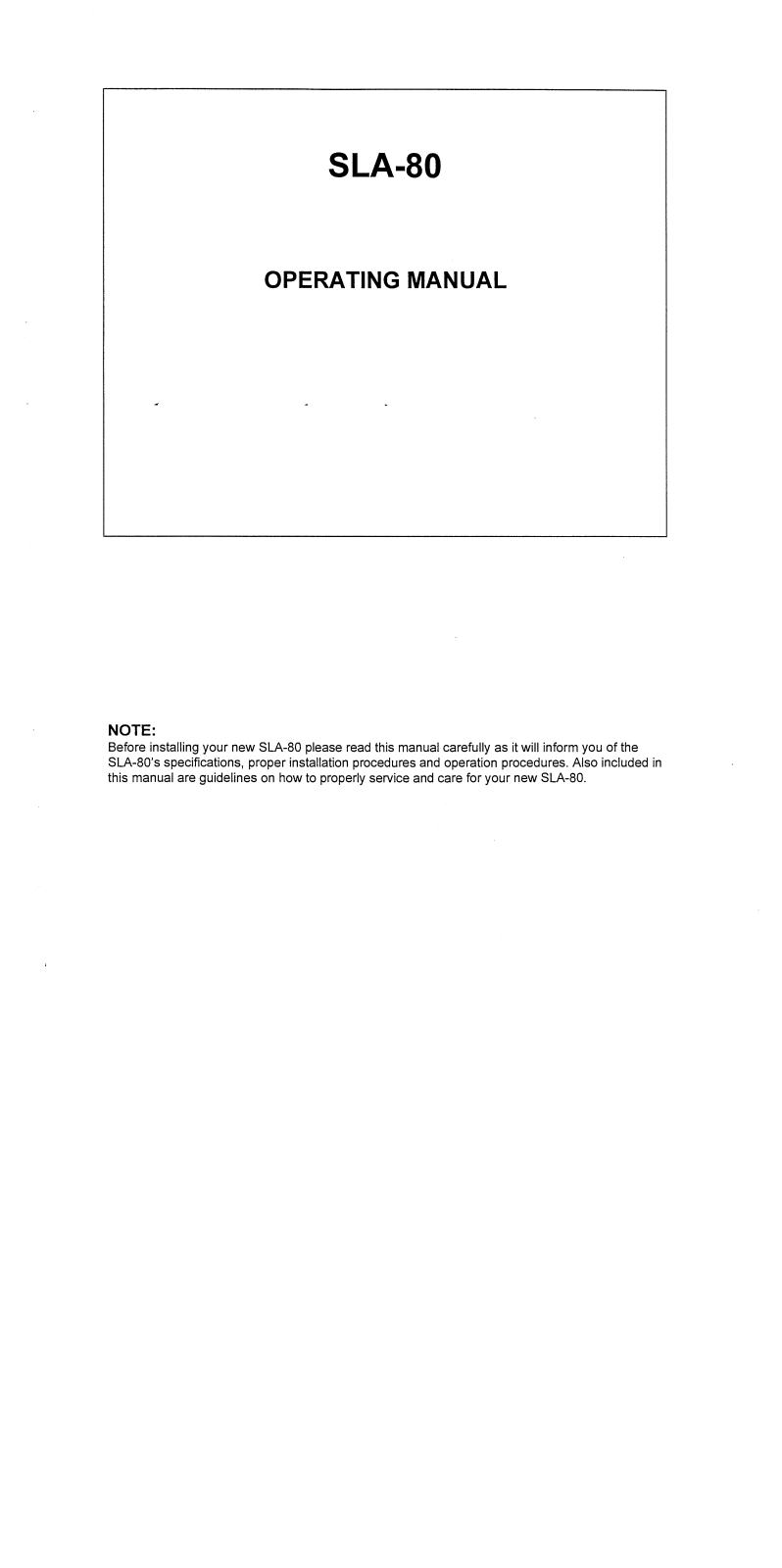 Cary Audio SLA 80 Owner's Manual