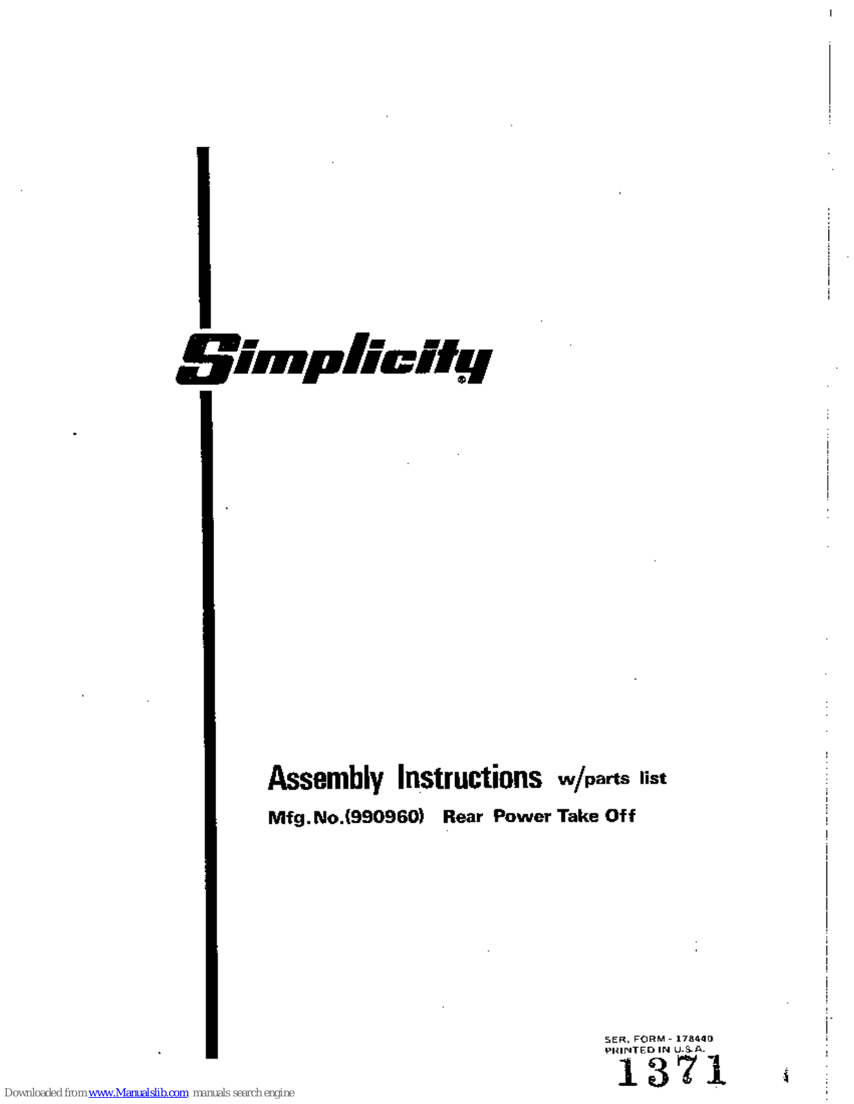 Simplicity 990960 Assembly Instructions And Parts List