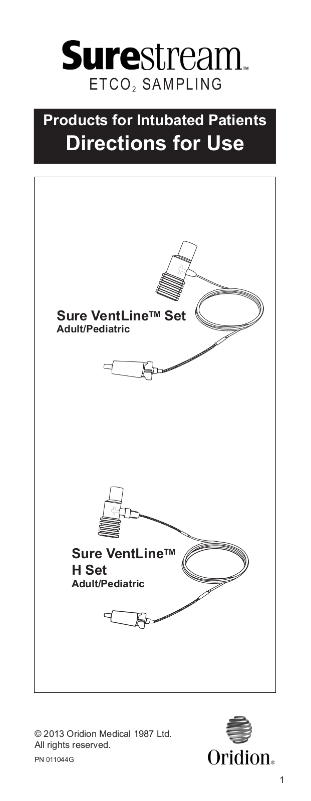 Oridion Sure VentLine Set, Sure VentLine H Set Directions For Use Manual