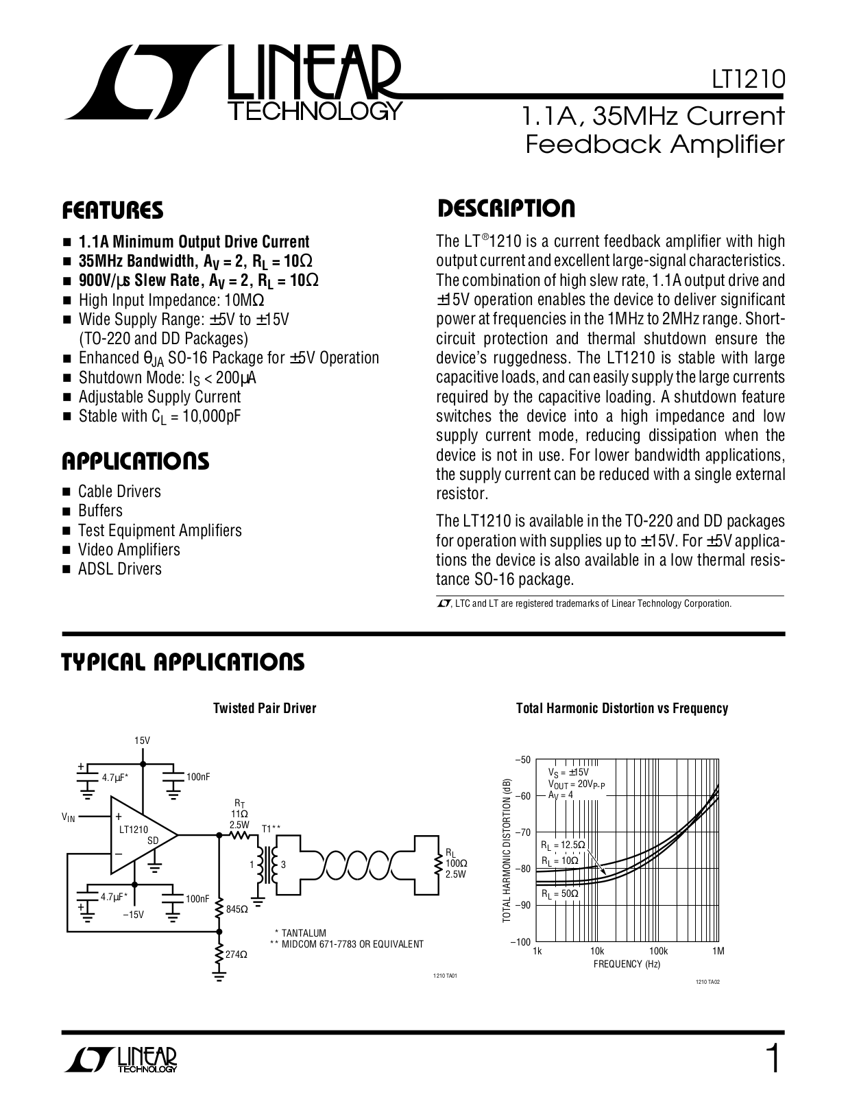 Linear Technology LT1210 Datasheet