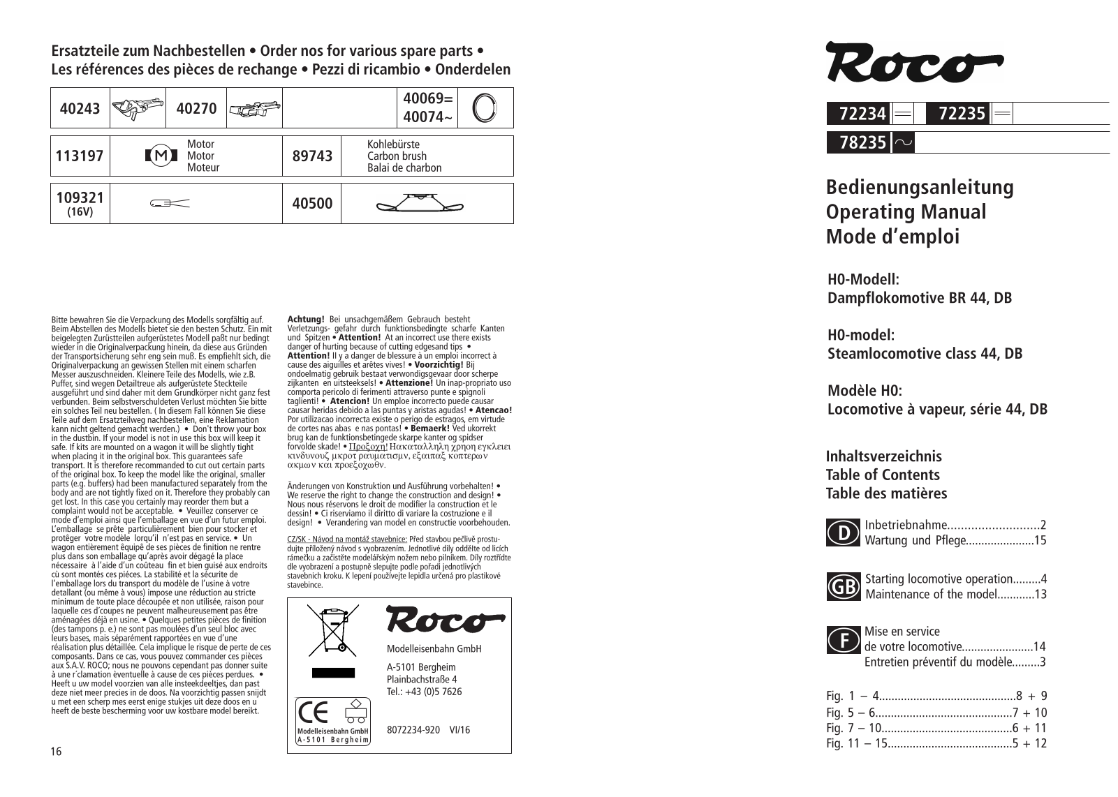 Roco 72234, 72235, 78235 Operating Manual