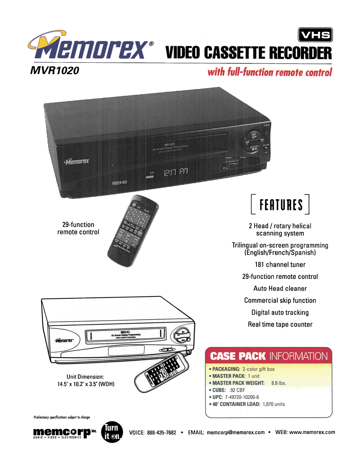 Memorex MVR1020 user Manual