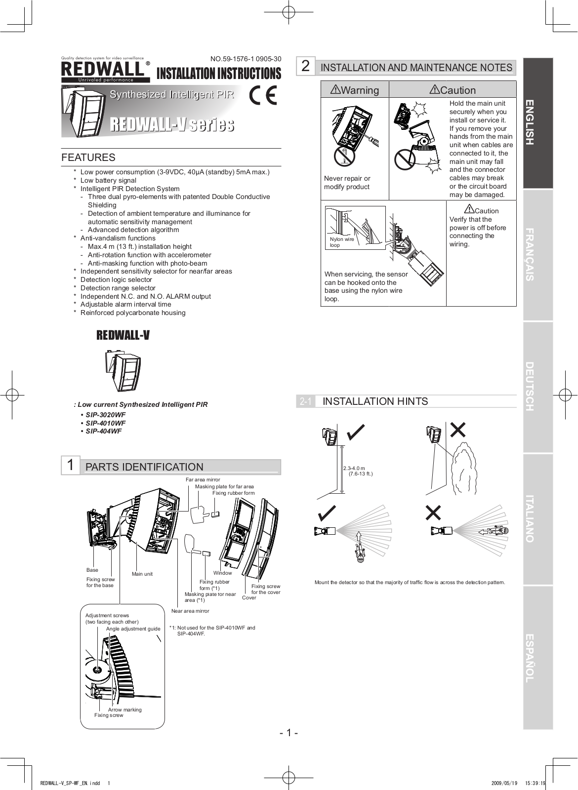 Optex SIP-3020WFi, SIP-4010WFi, SIP-404WFi Installation