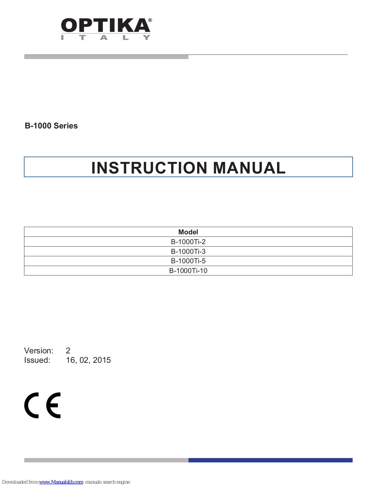 Optika B-1000Ti-2, B-1000Ti-3, B-1000Ti-5, B-1000Ti-10 Instruction Manual