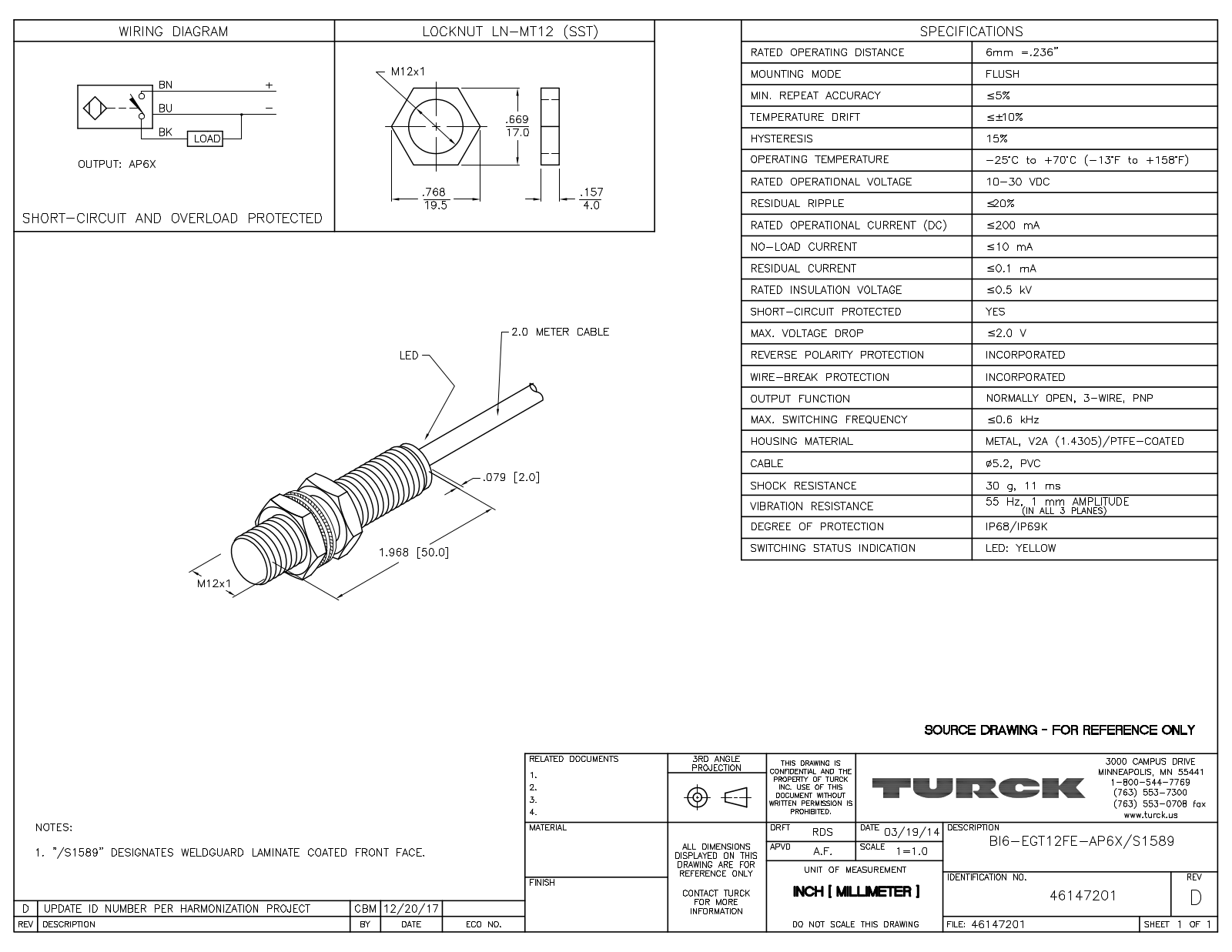 Turck BI6-EGT12FE-AP6X/S1589 Data Sheet