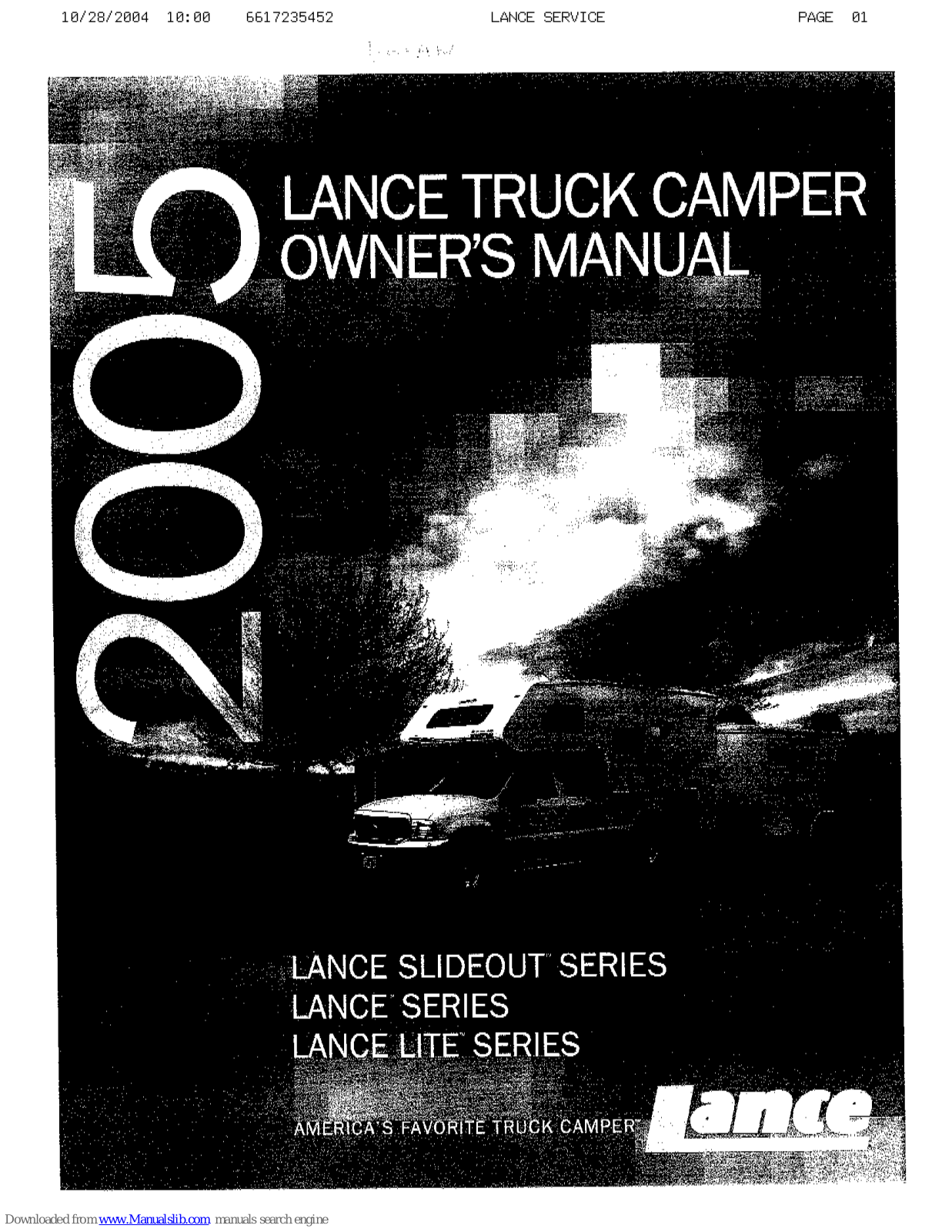 Lance Slideout 2005 Series, Lance Lite 2005, Lance 2005 Owner's Manual