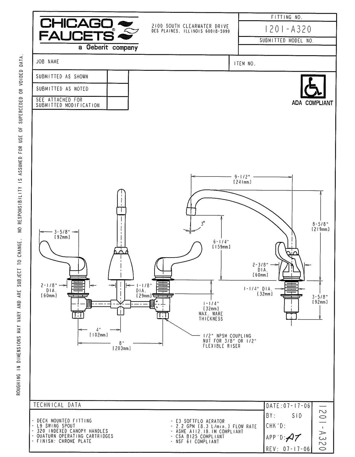 Chicago Faucet 1201-A320CP User Manual