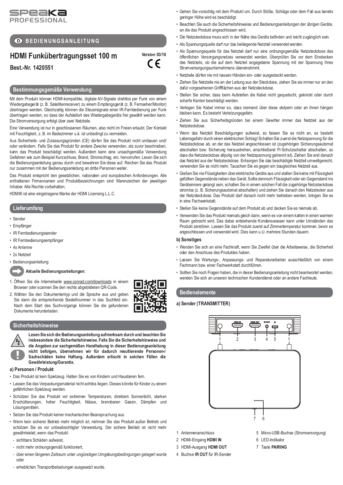 SpeaKa Professional 1420551 Instructions