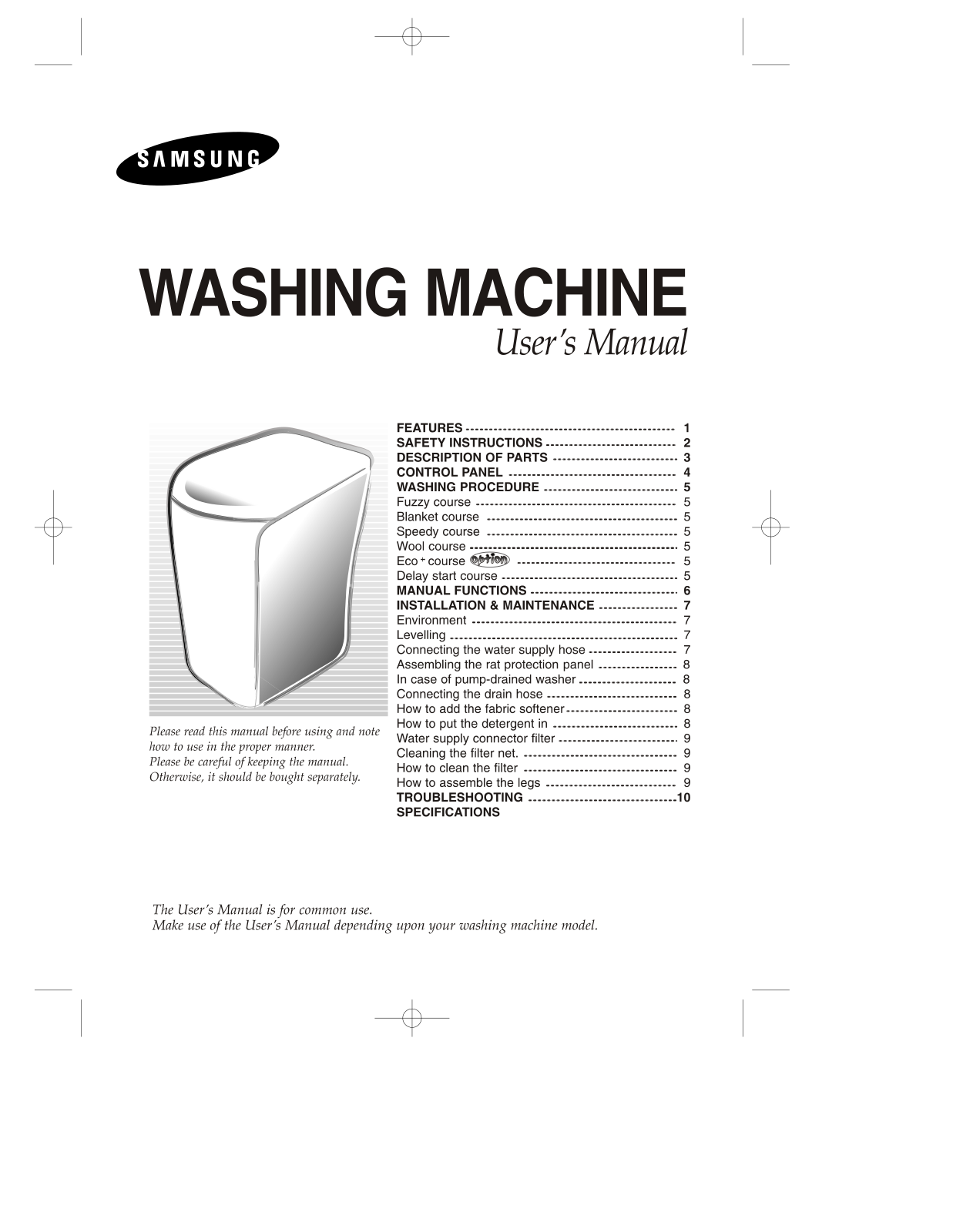 Samsung WA80K8S, WA80K7S, WA80K6S User Manual