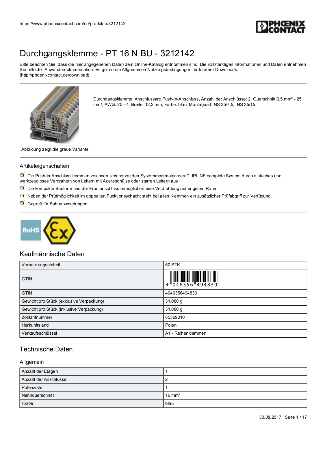 PHOENIX-CONTACT PT 16 N BU Datasheet - ManualMachine.com