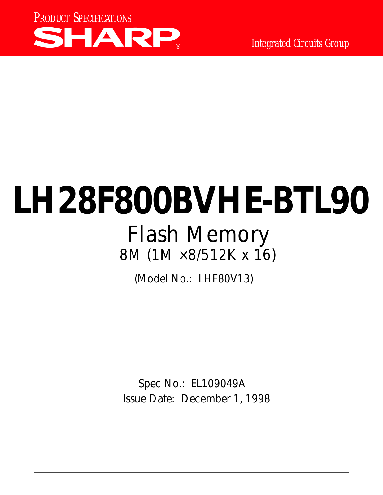 Datasheet LH28F800BVHE-BTL90 Datasheet (Sharp) - ManualMachine.com