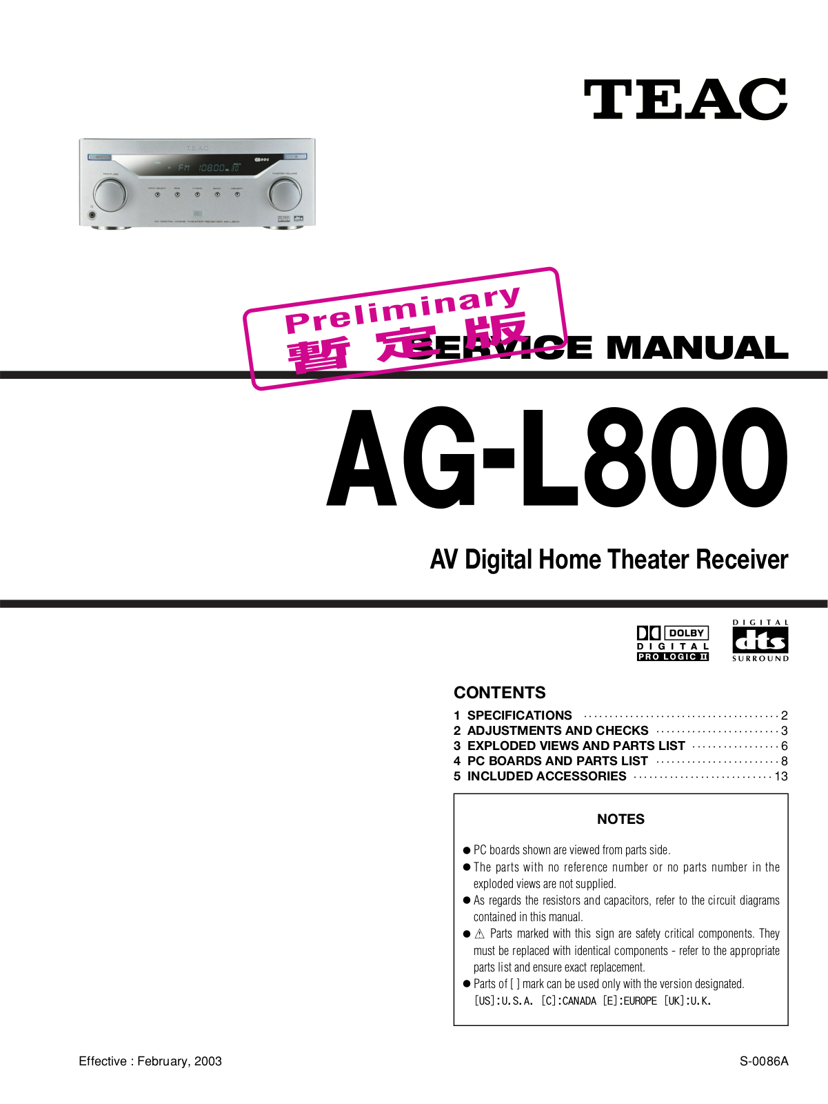 TEAC AGL-800 Service manual