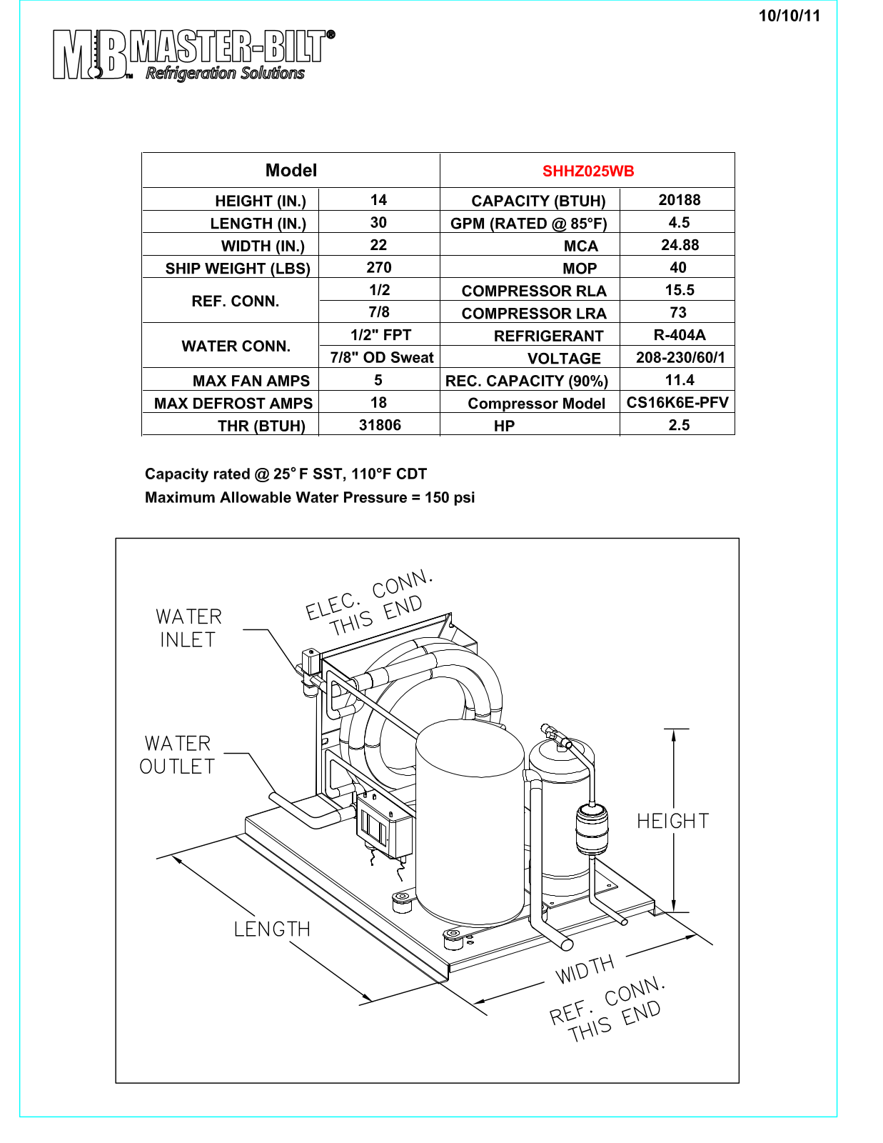 Master-Bilt SHHZ025WB User Manual