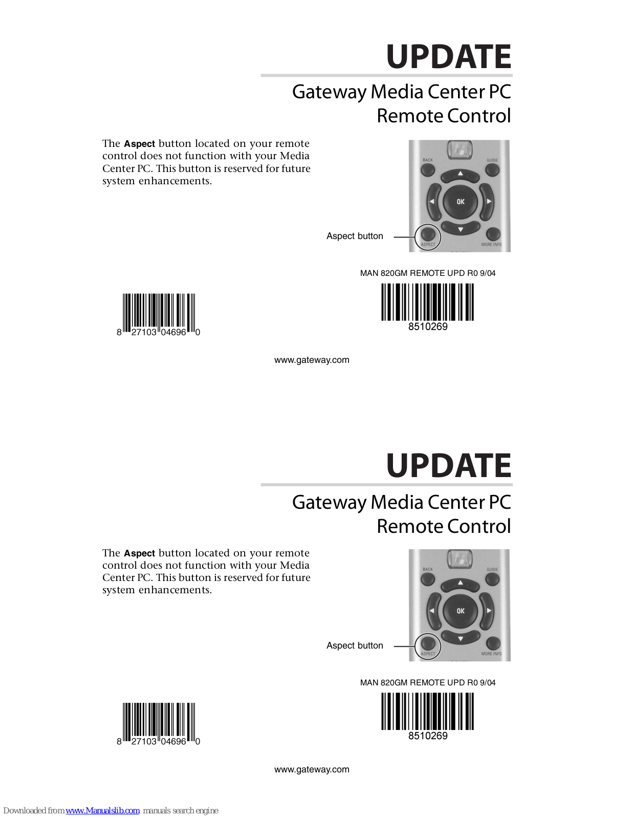 Gateway Update GX7022E, 820GM, GT3022b, GT5012, GT5014 Update Manual