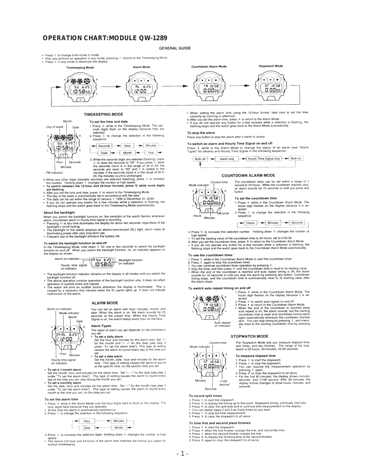 Casio DW8400 Module No. 1289 G-Shock, DW6900 Module No. 1289 G-Shock, DW069 Module No. 1289 G-Shock User Manual