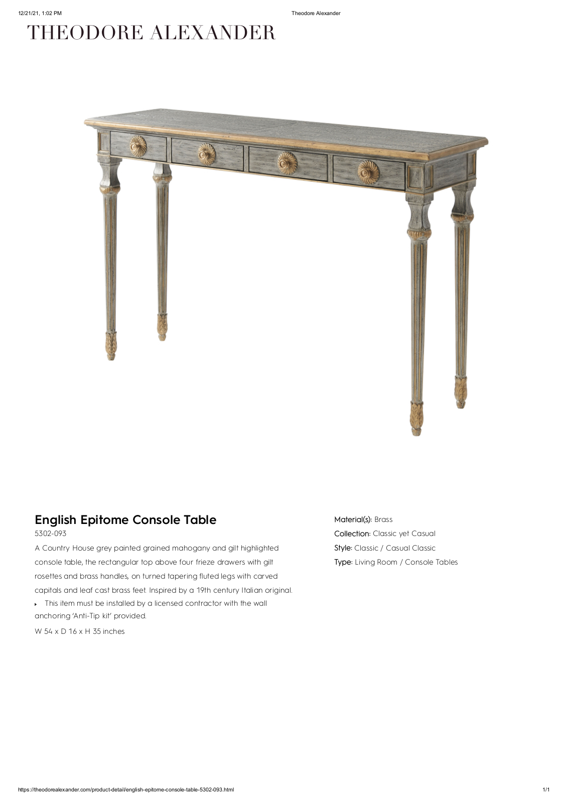Theodore Alexander FPLJ1778 Specifications - ManualMachine.com