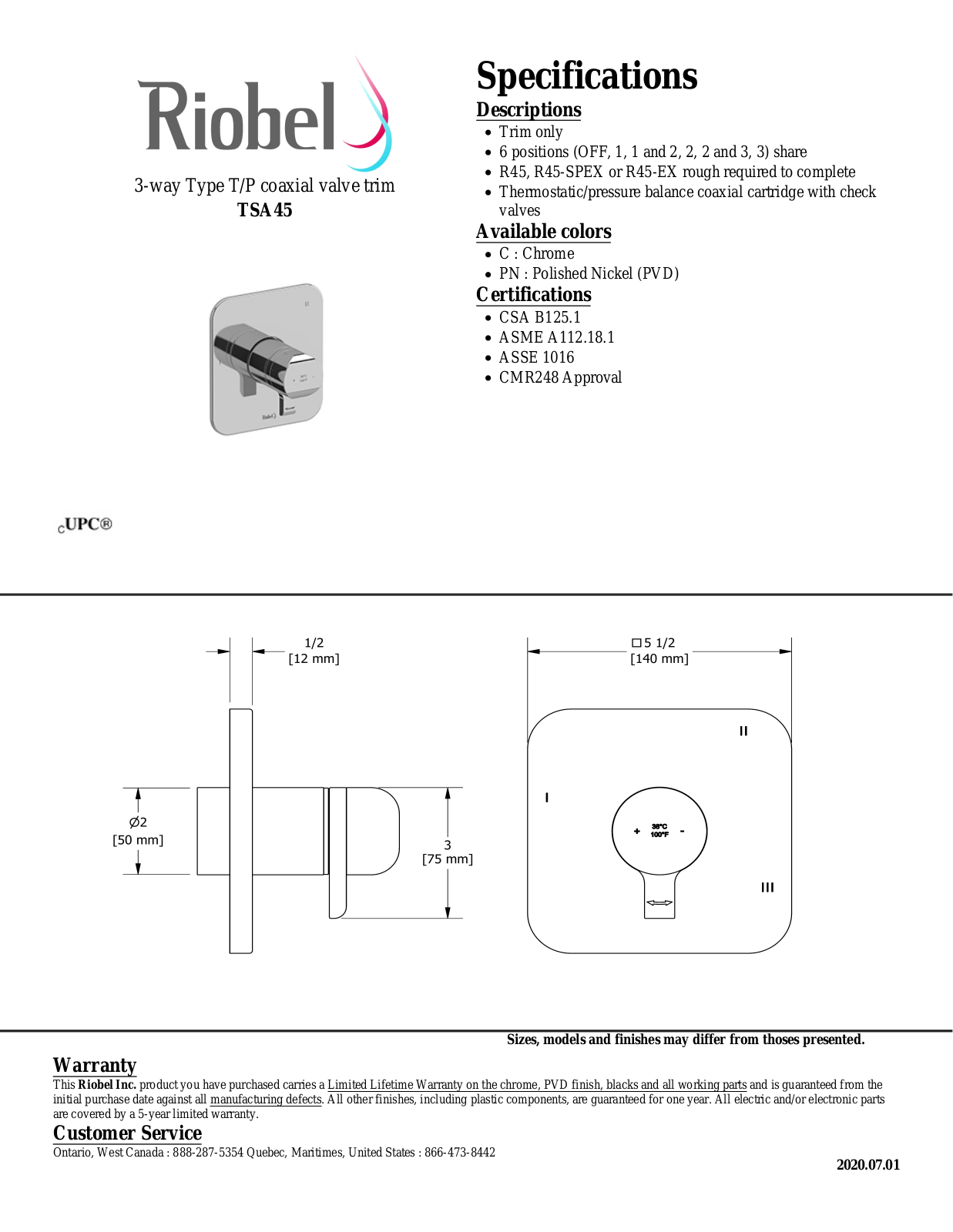 Riobel TSA45PN Specifications - ManualMachine.com