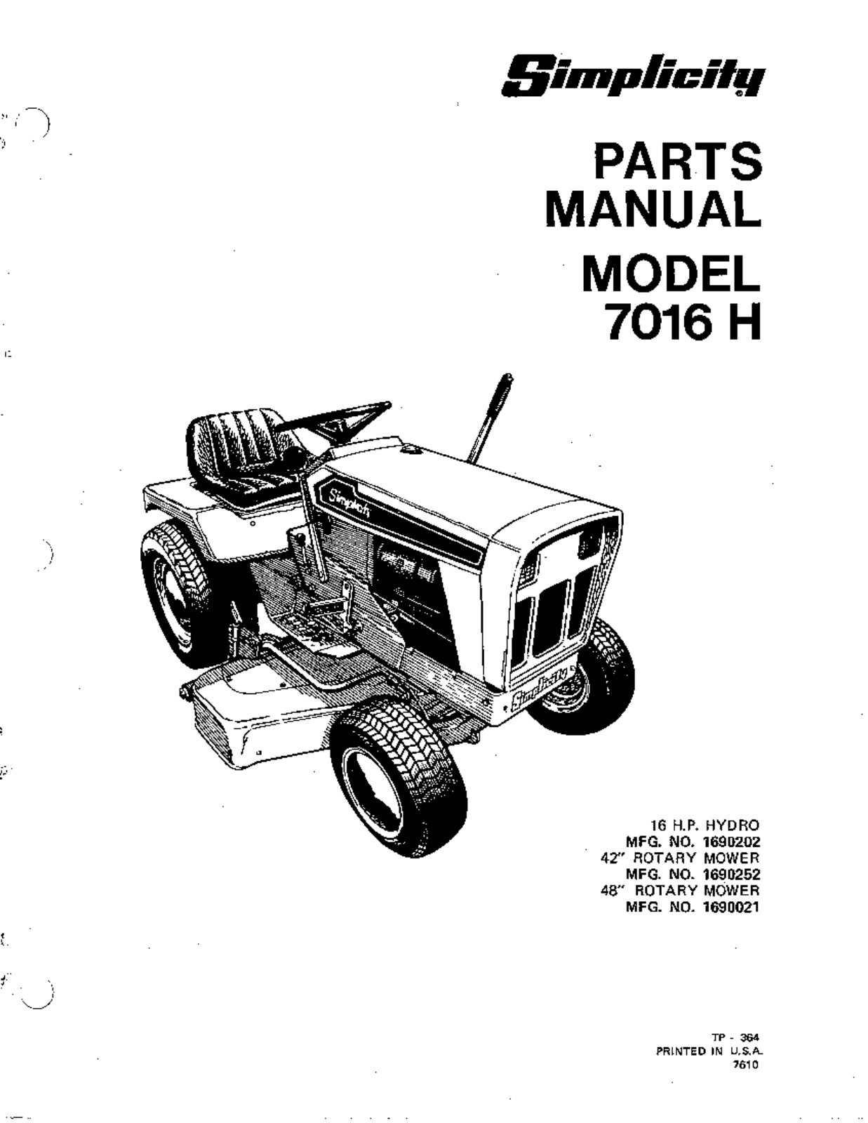 Simplicity 7016 H User Manual