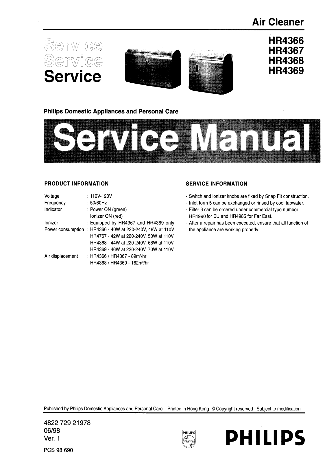 Philips HR4366 Service Manual