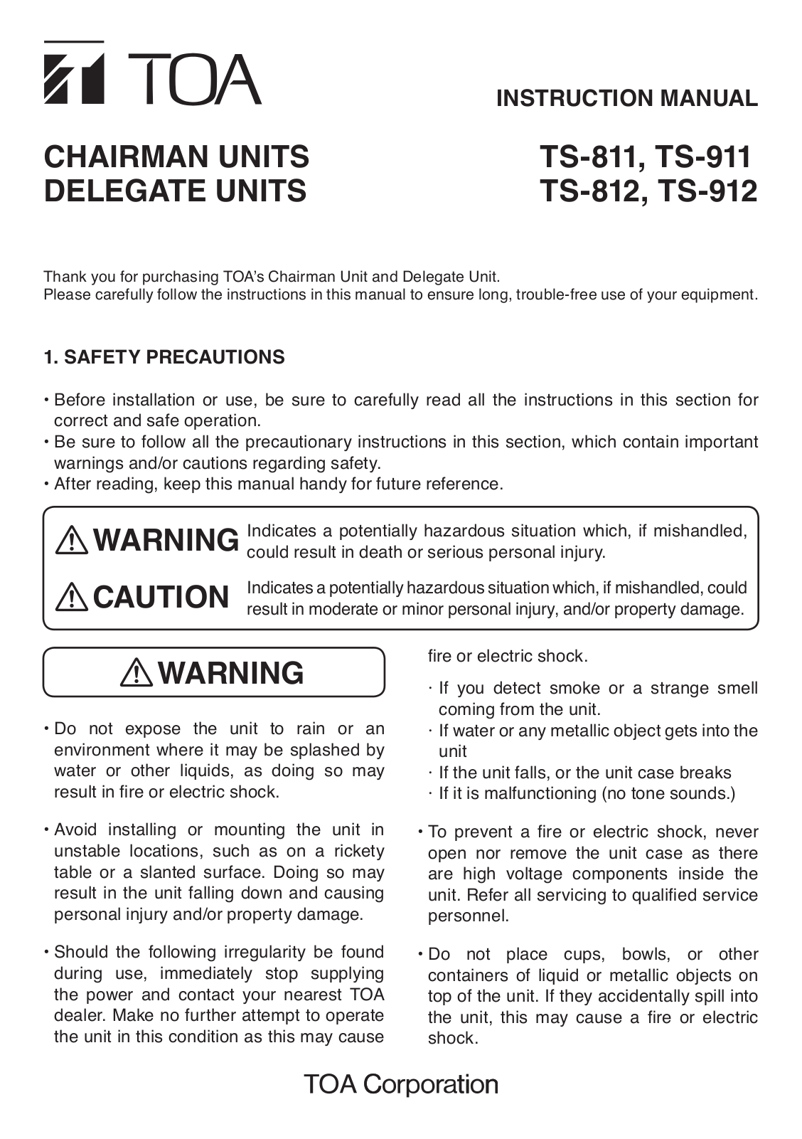 Toa TS-912 User Manual