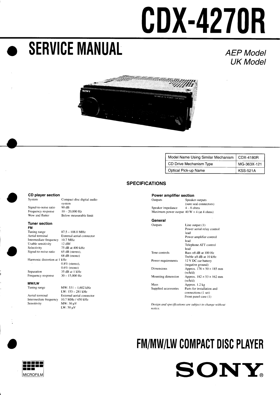 SONY CDX-4270R Service Manual