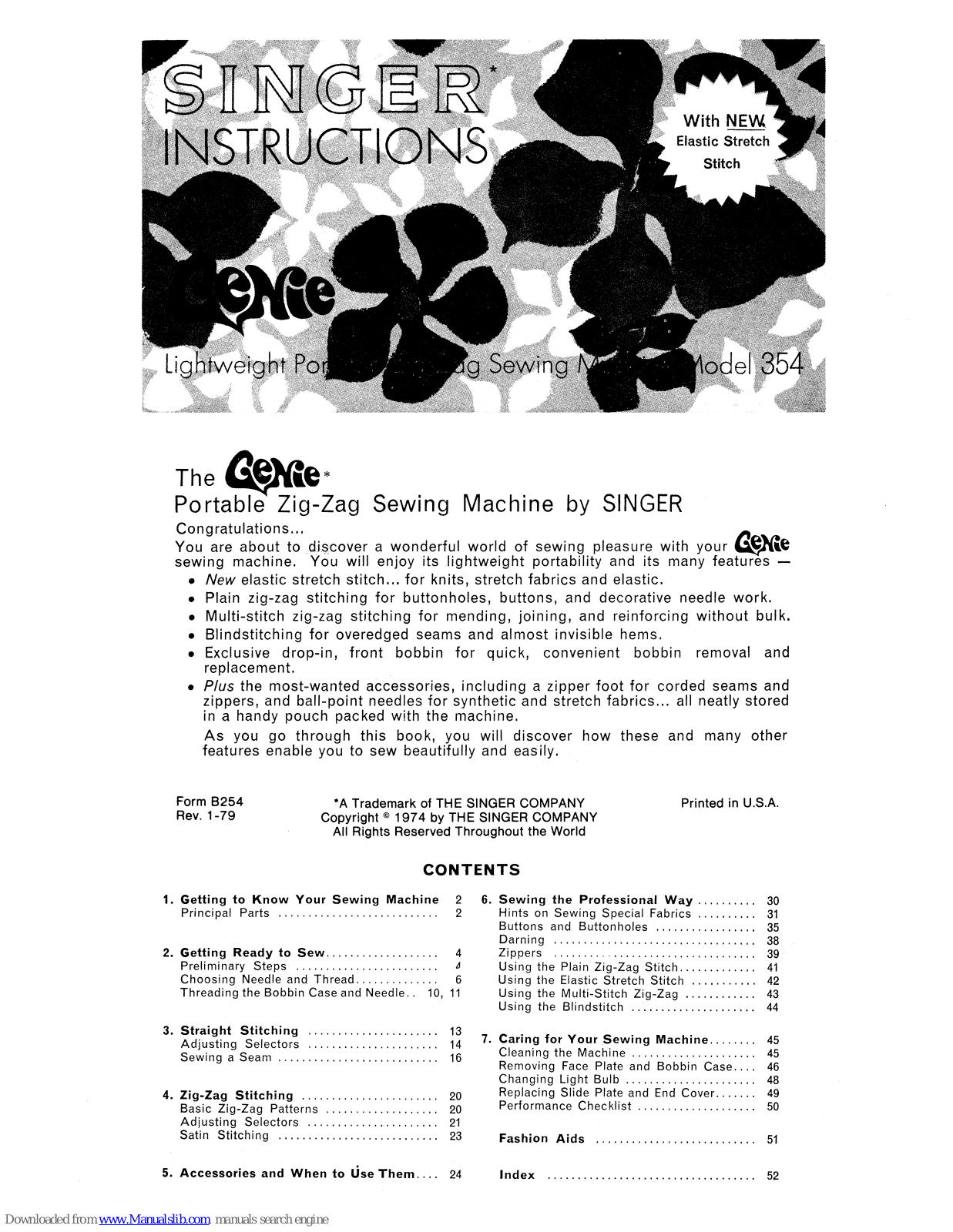 Singer 354, Genie 354 Instructions Manual