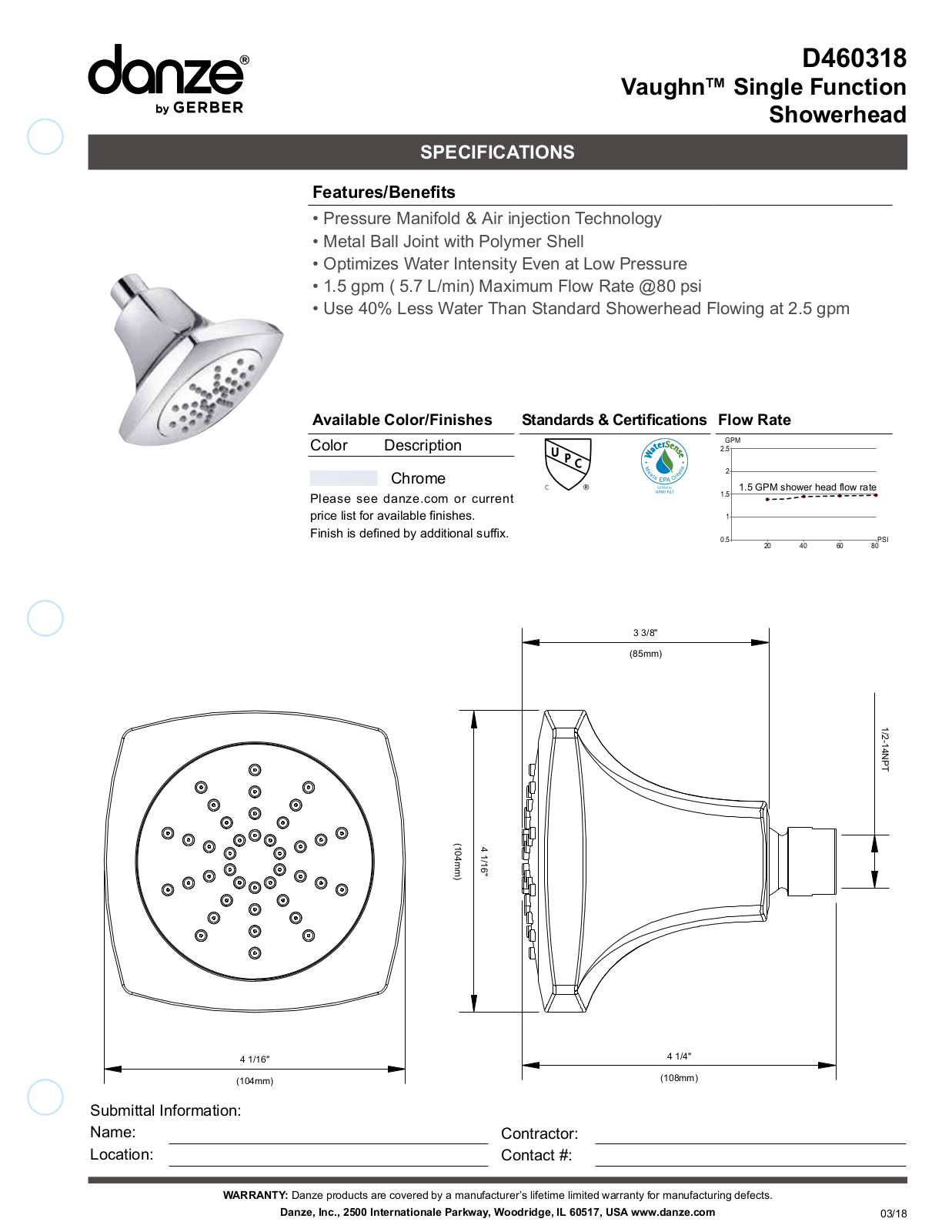 Gerber D460318BN, D460318BS Specifications - ManualMachine.com