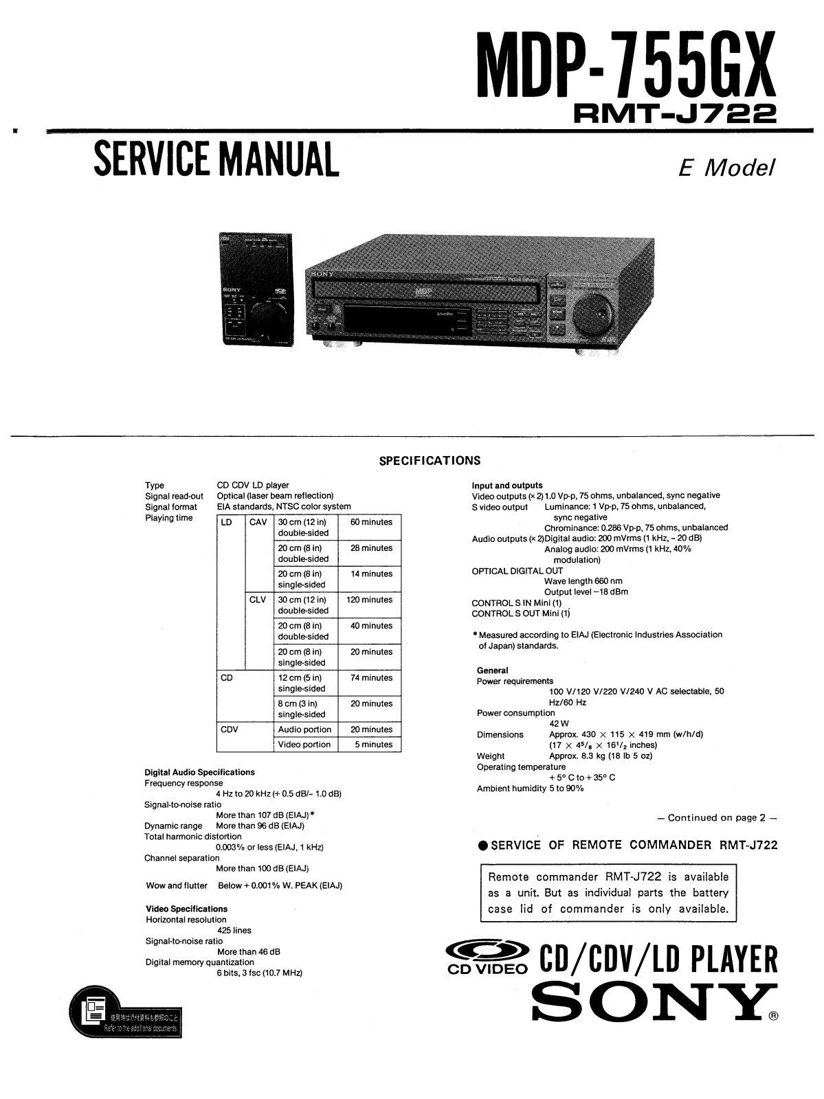 Sony MDP-755-GX Service manual