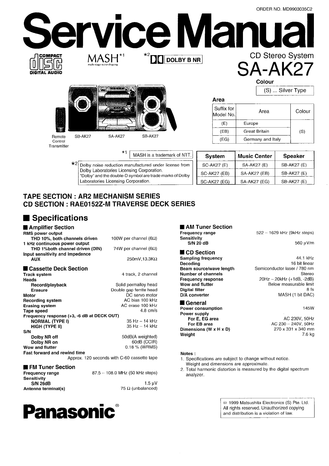 panasonic sa-ak27, sa_ak27_495 Datasheet - ManualMachine.com