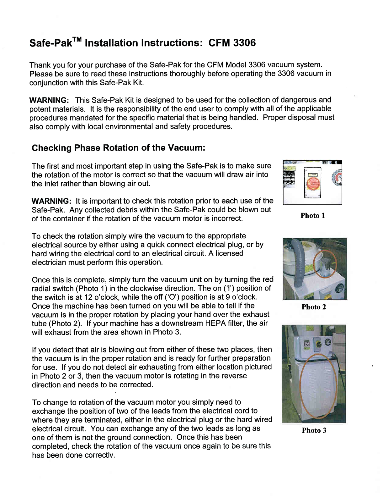 Nilfisk CFM 3306 Installation Instructions