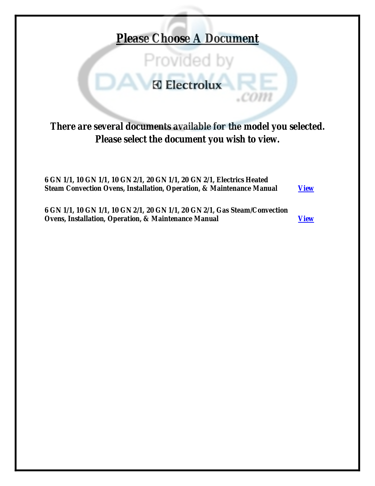 Electrolux AOS202EAFU (260094) Service Manual