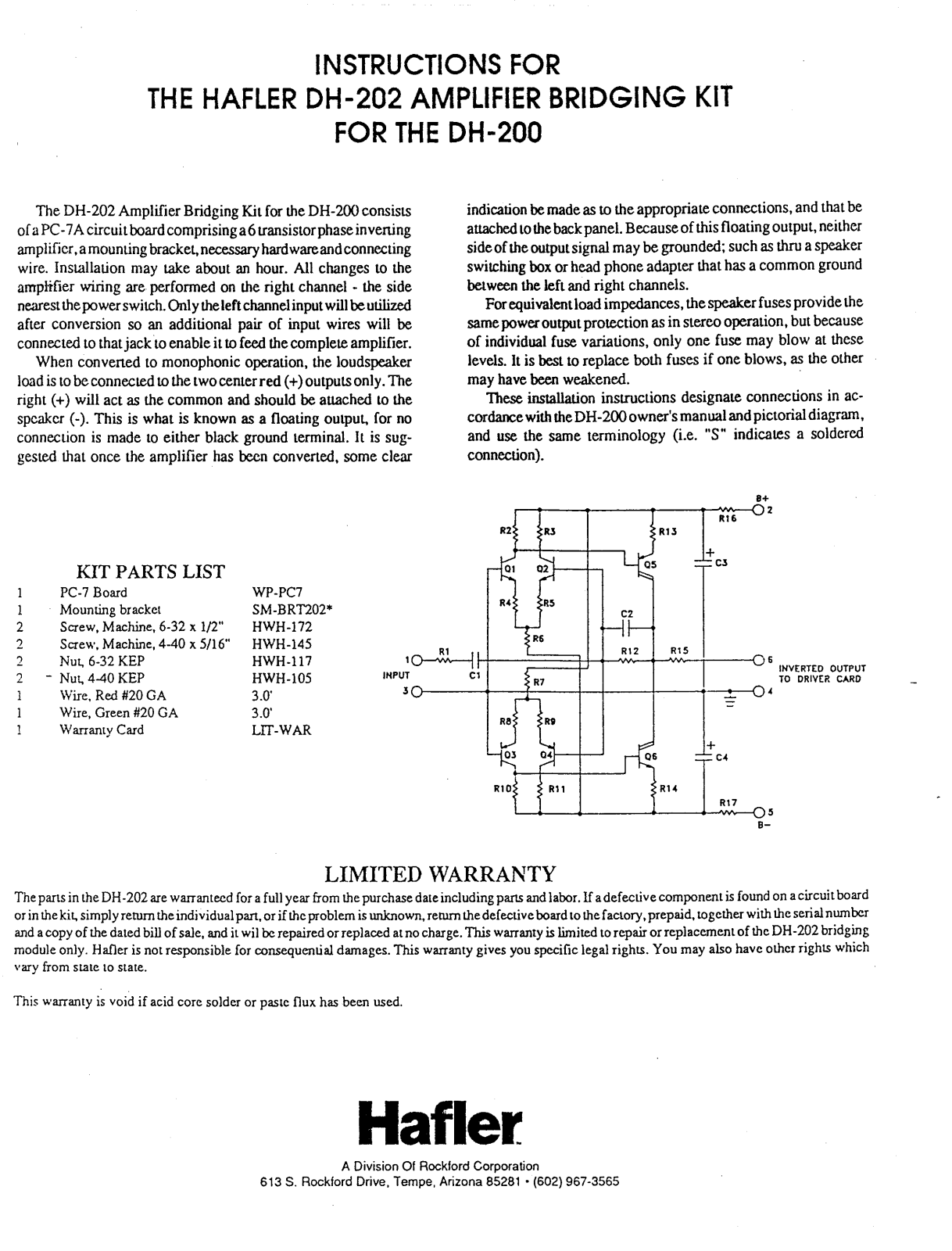 Hafler DH-202 Service Manual