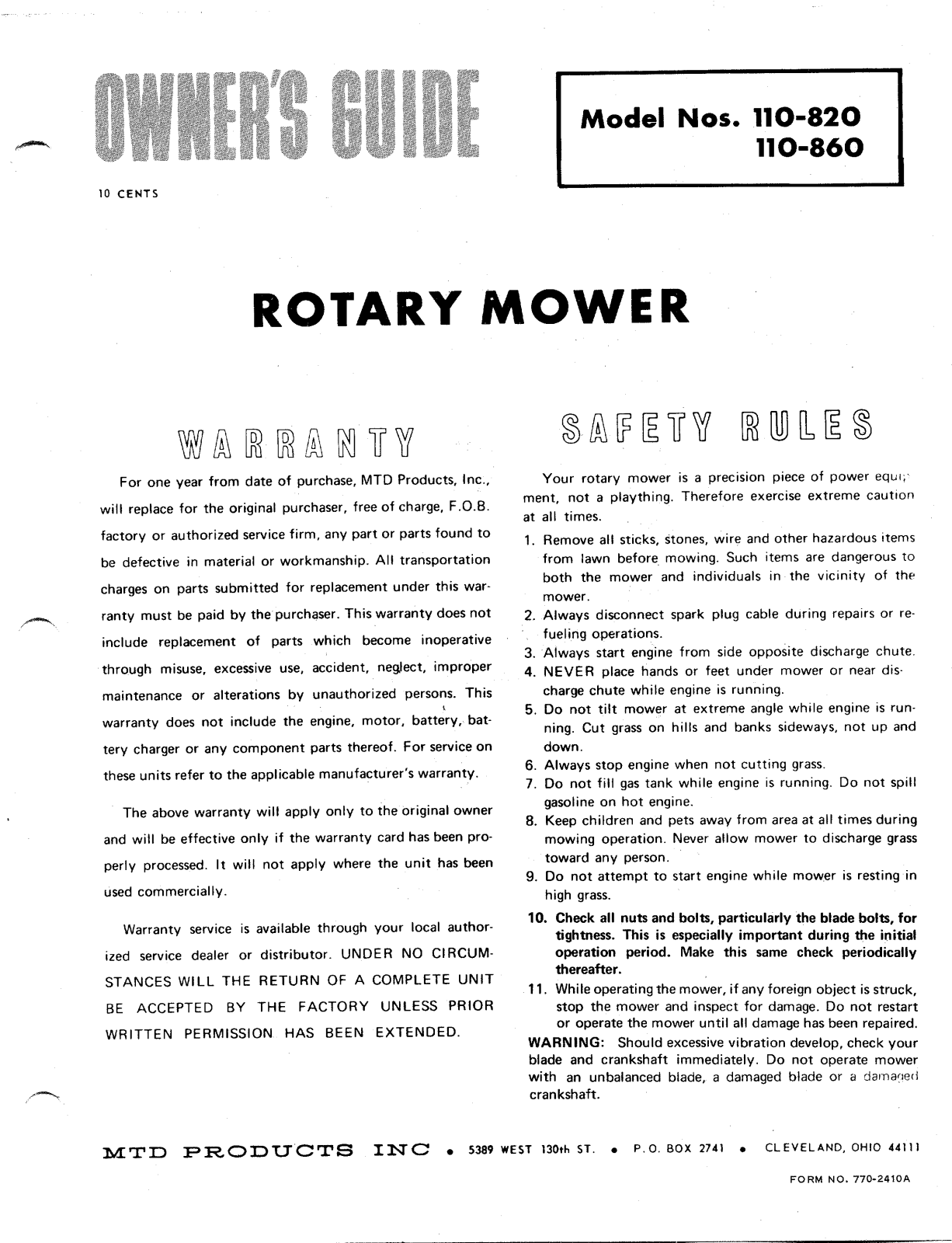 MTD 110-820 User Manual