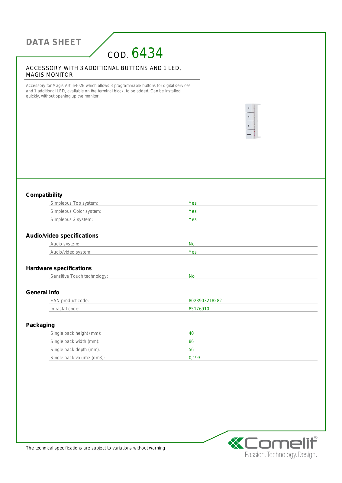 Comelit 6434 Specsheet - ManualMachine.com