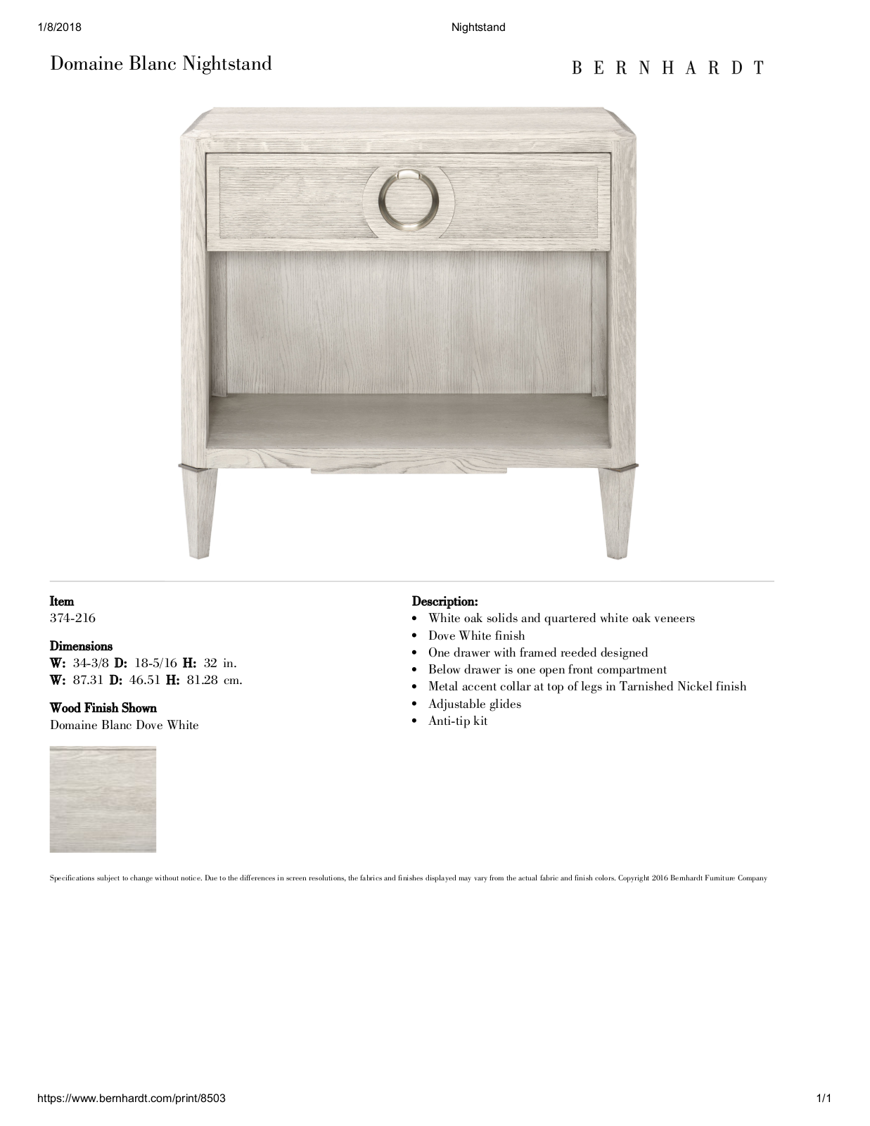Bernhardt BHT10012 Specifications - ManualMachine.com