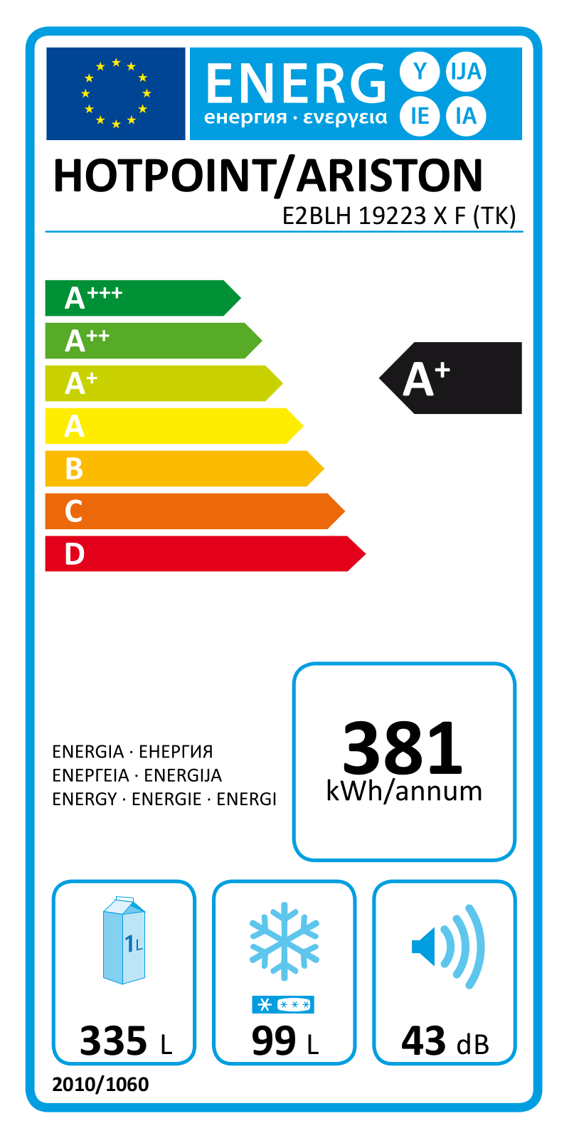 HOTPOINT/ARISTON E2BLH 19223 X F (TK) Energy label