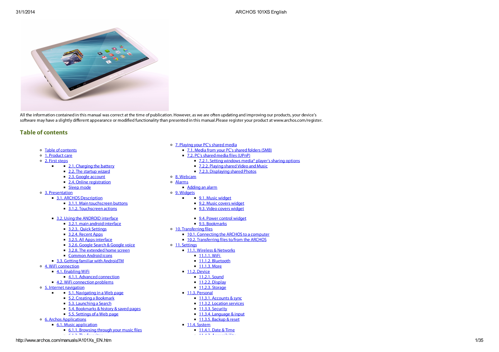 Archos 101XS User Manual