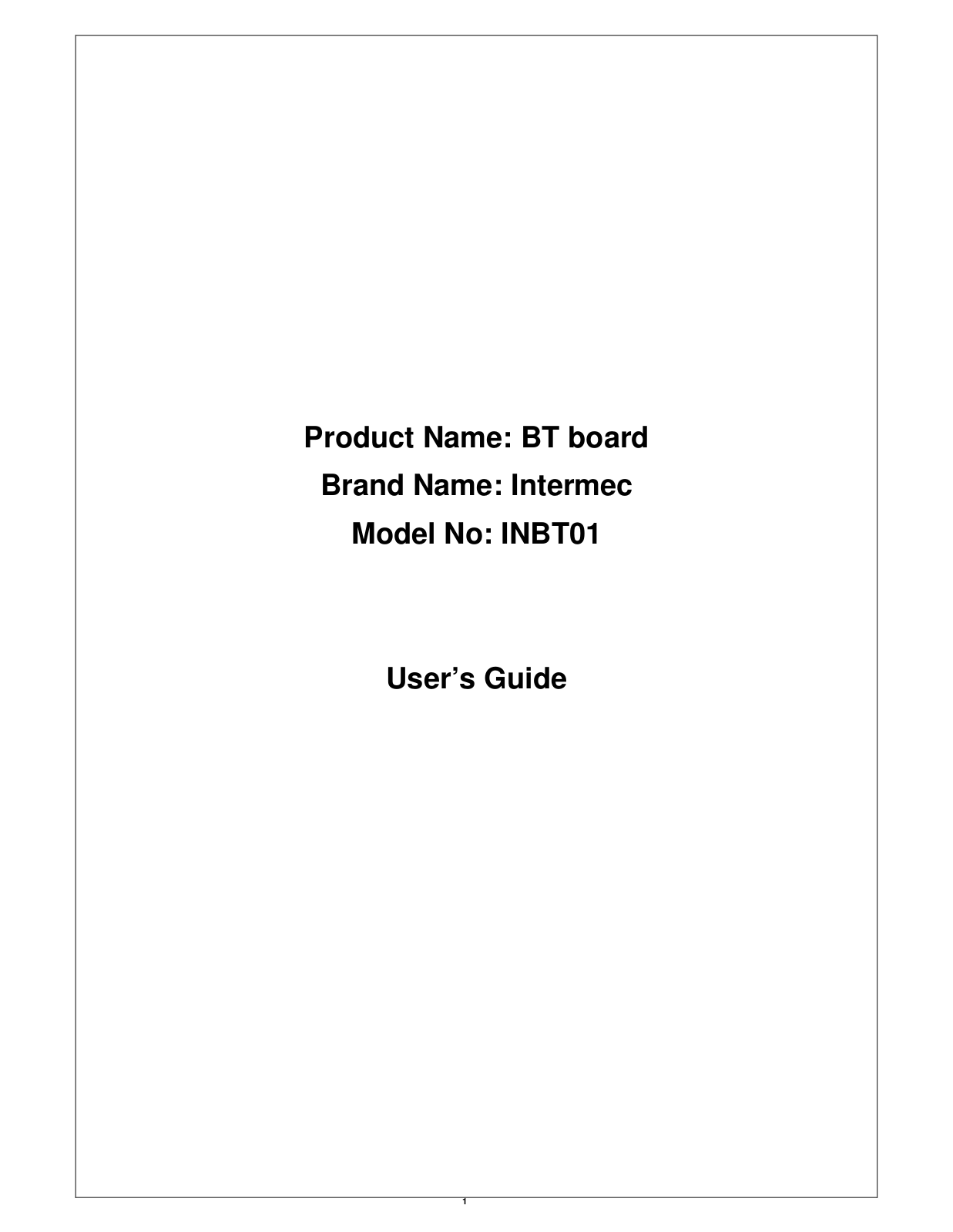 Intermec Technologies INBT01 User Manual