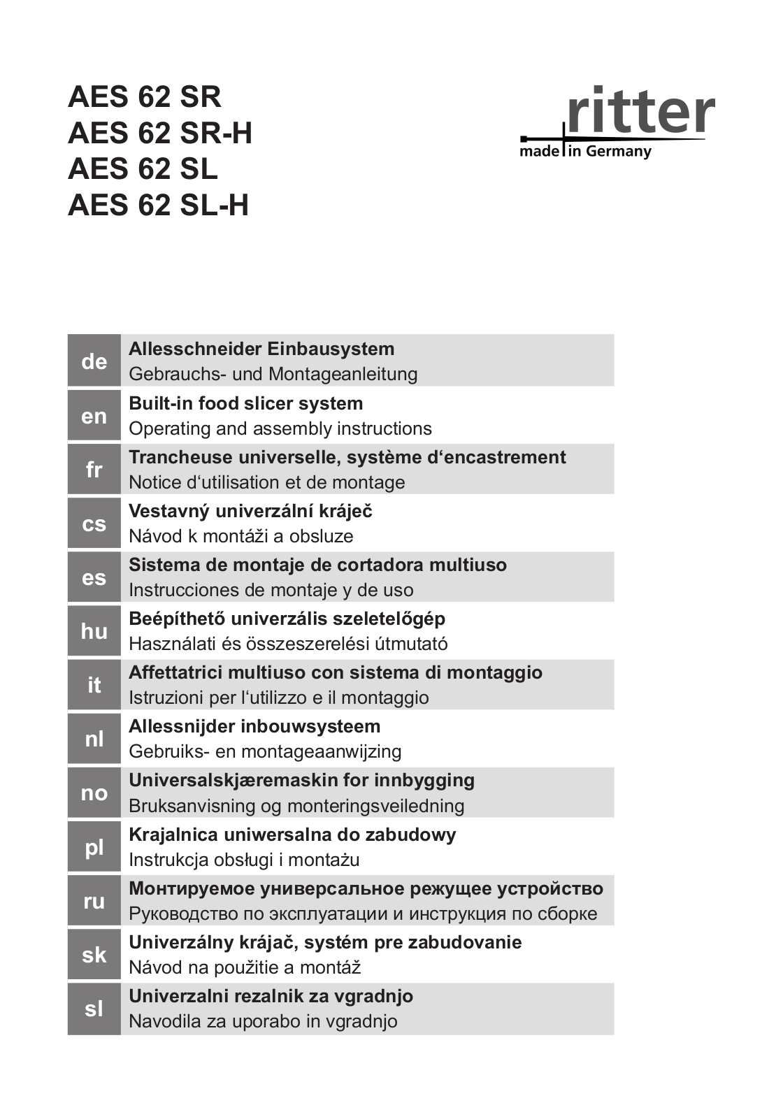 Ritter AES62 SL-H User Manual