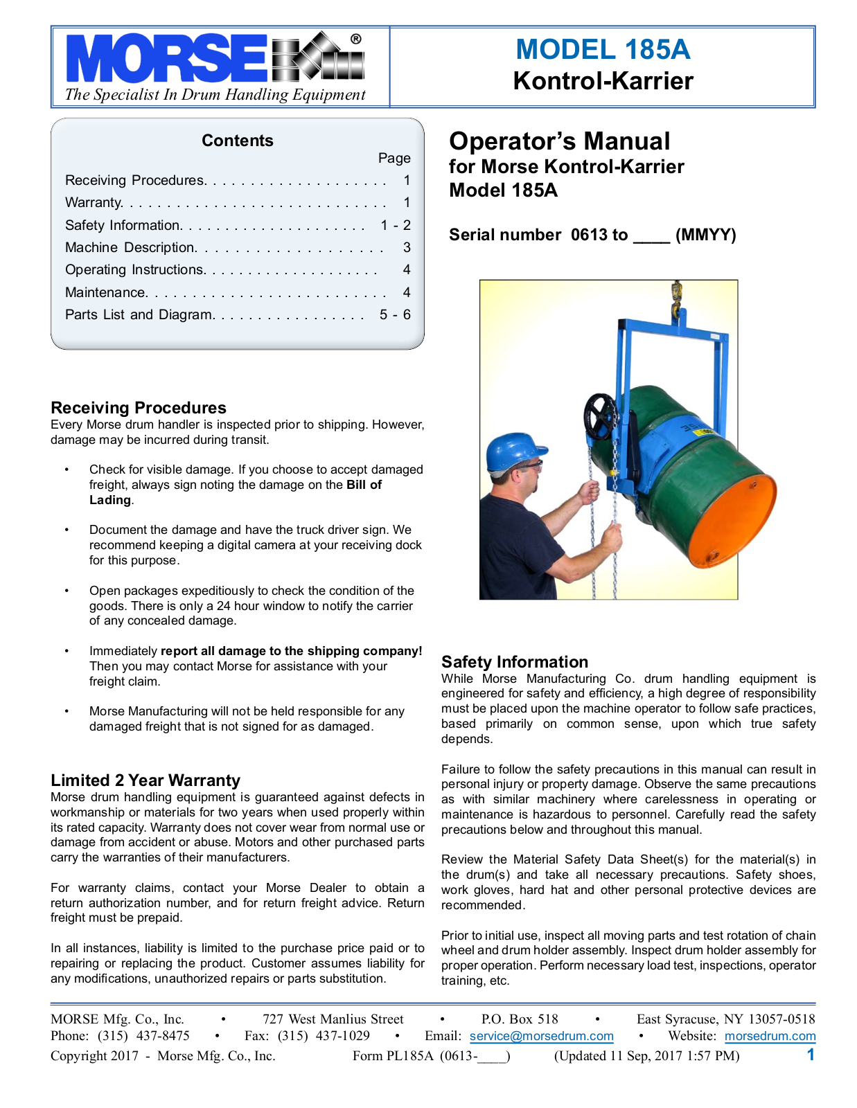 Morse 185A User Manual