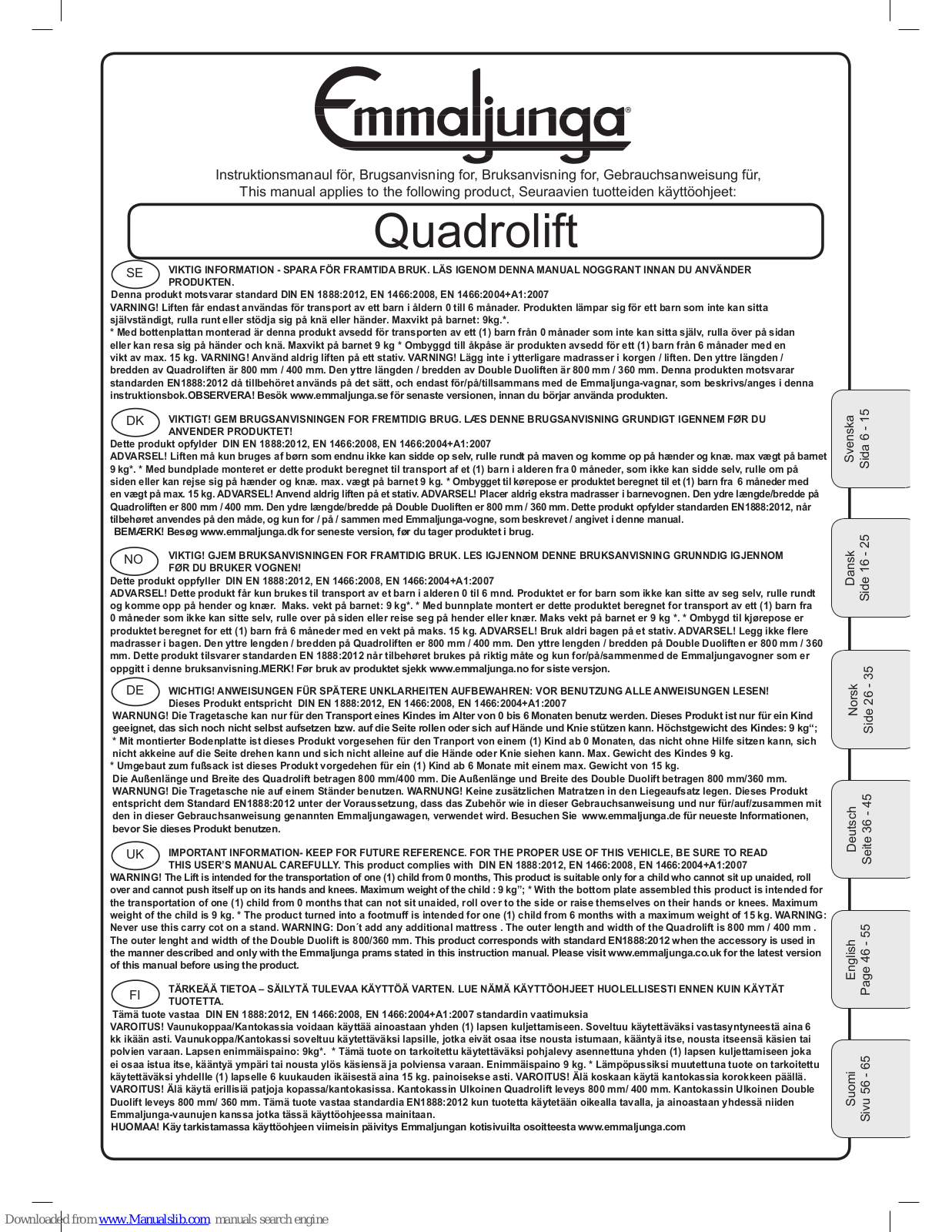 Emmaljunga Quadrolift User Manual - ManualMachine.com