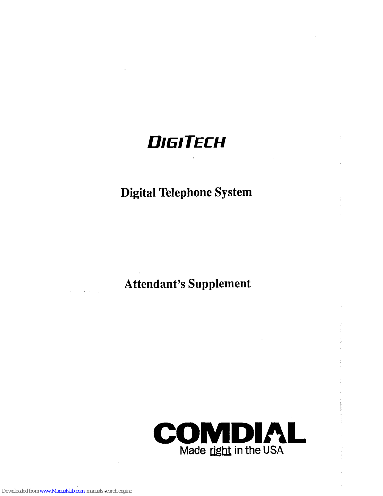 Comdial DigiTech, DigiTech C0408, DigiTech C0816, DigiTech Cl632, DigiTech 7700S Series Attendant's Supplement - ManualMachine.com