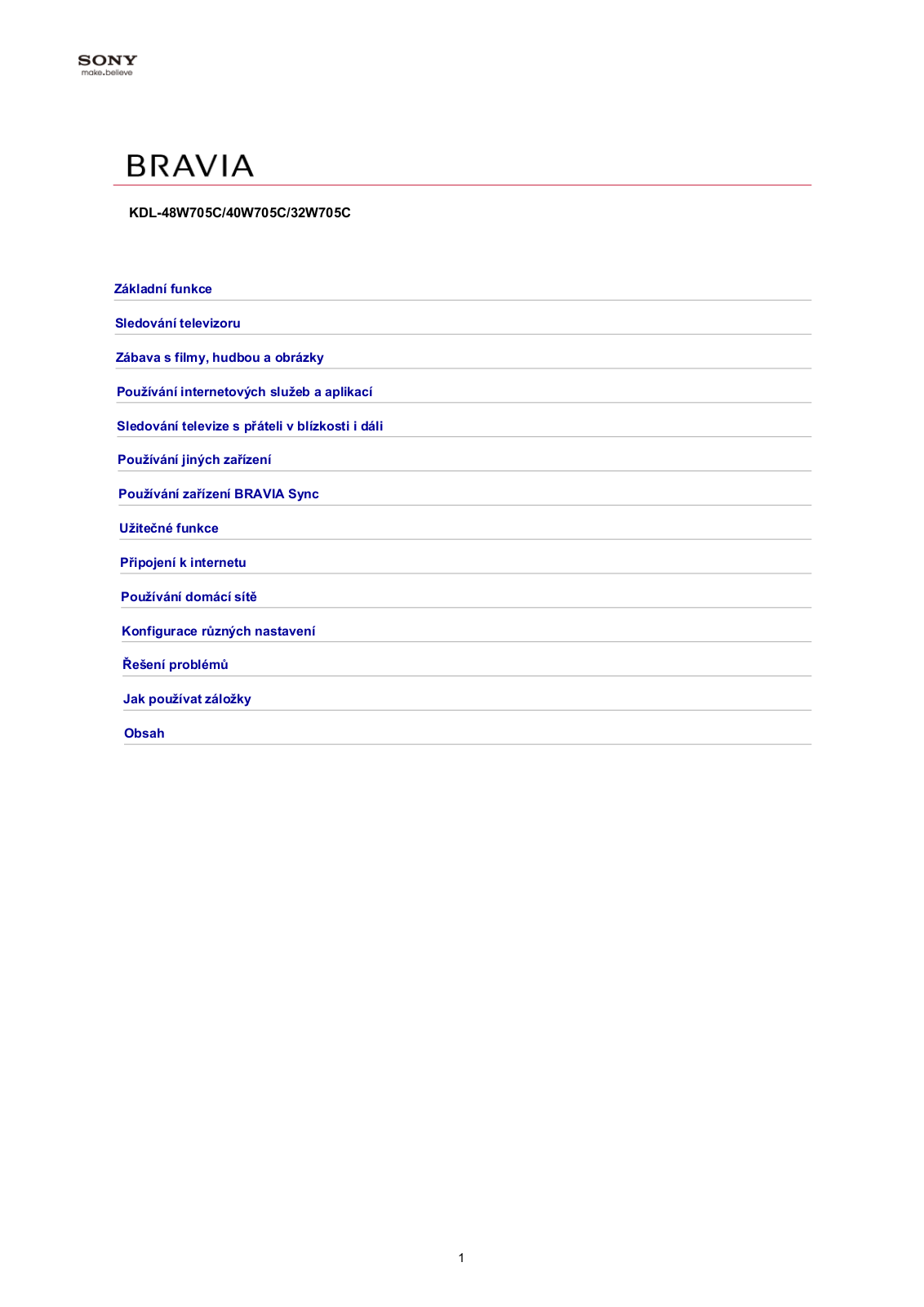 Sony KDL-48W705C, KDL-32W705C, KDL-40W705C User Manual