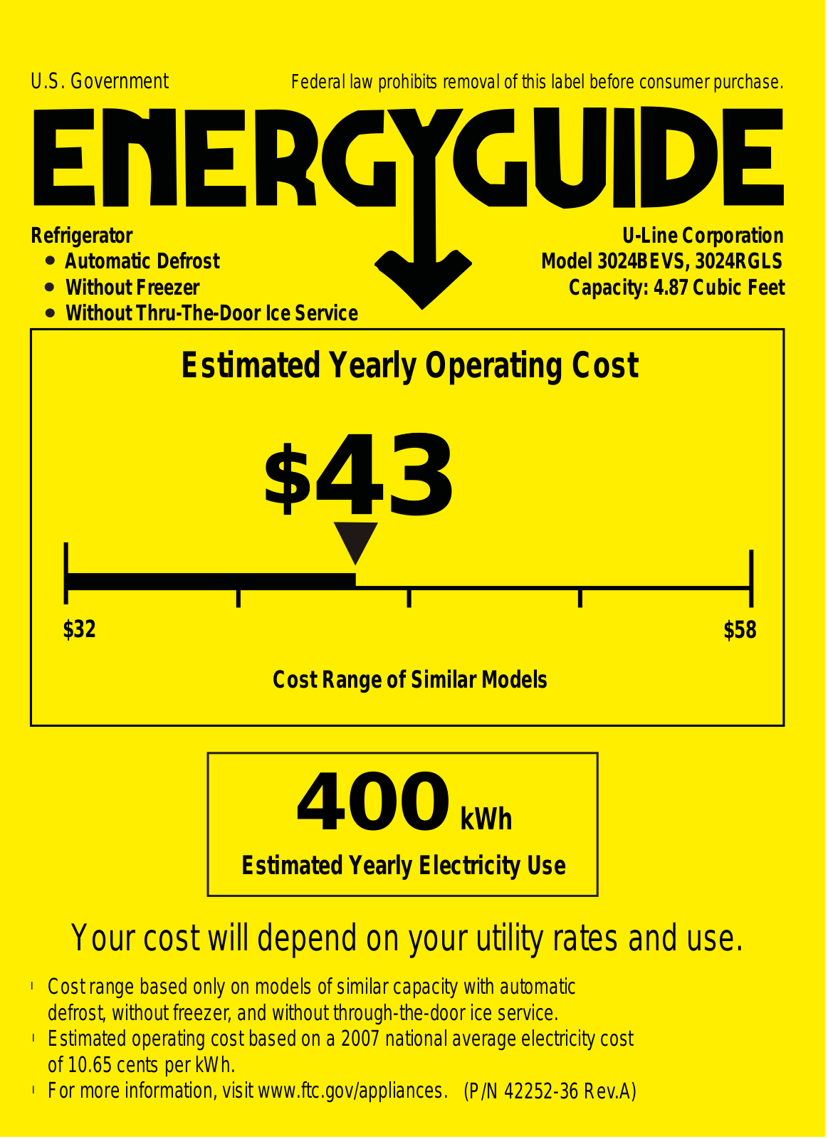 U-Line 3024RGLS00 Energy manual