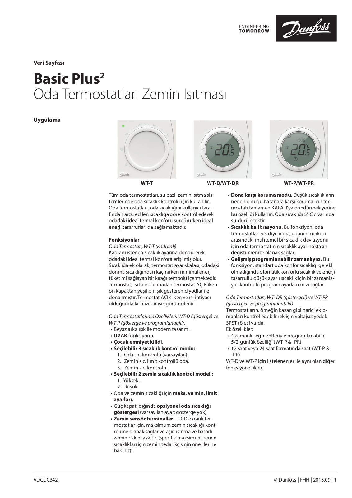 Danfoss WT-T, WT-D, WT-DR, WT-P, WT-PR Data sheet