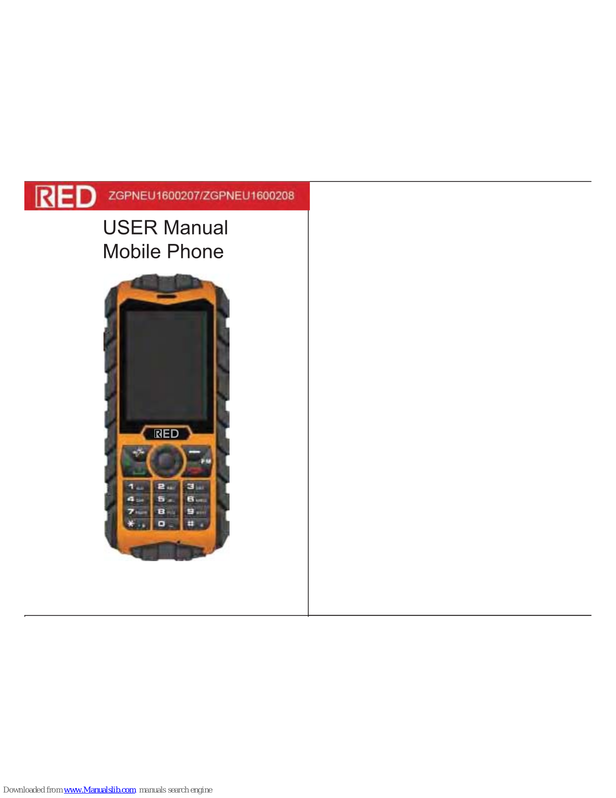 RED ZGPNEU1600207, ZGPNEU1600208 User Manual