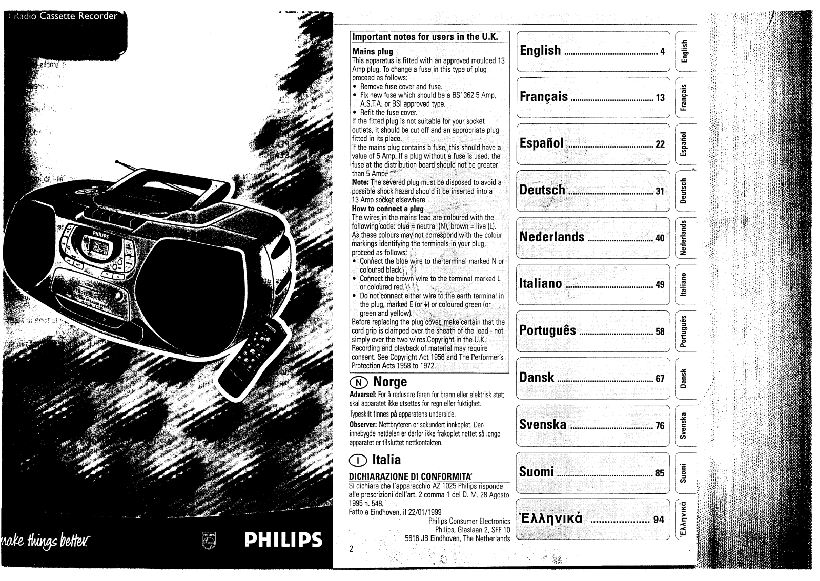 Philips AZ-1025 Owners Manual