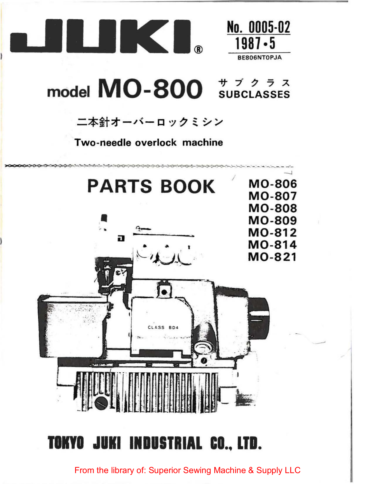 Juki M0-806, M0-807, M0-808, M0-809, M0-812 Manual